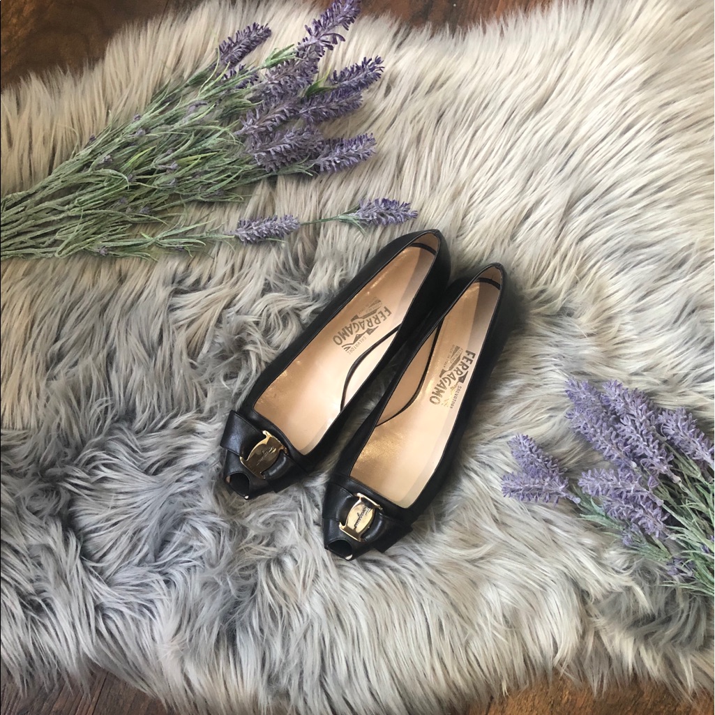 Salvatore Ferragamo | Vera Bow Buckle Peeptoe Flat